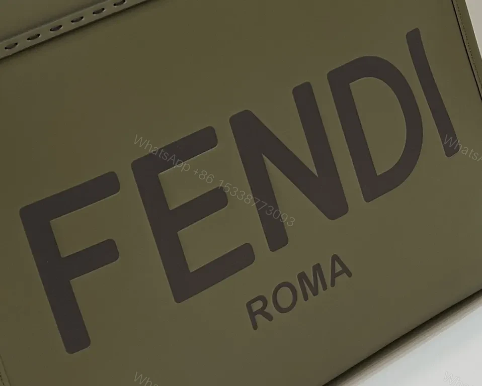 View 8 of Olive Green Structured Tote: Fendi Roma Hardware Bag