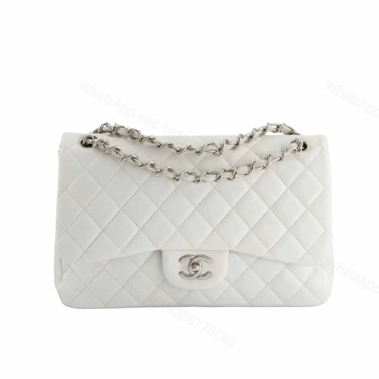 CHANEL CLASSIC DOUBLE FLAP BAG WHITE SILVER HARDWARE 25CM — view 1