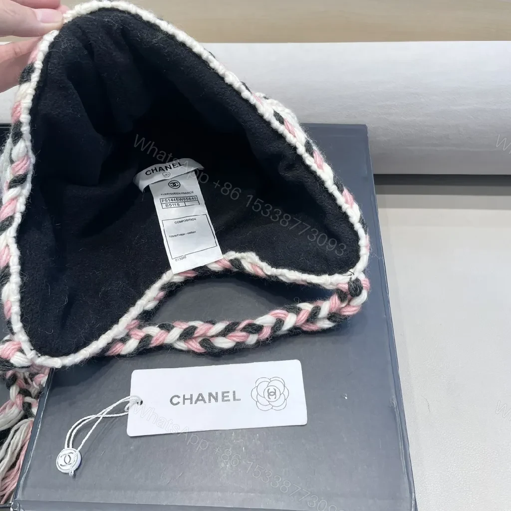 View 5 of Chic Knit Pom Beanie with Braided Tie-Through Straps