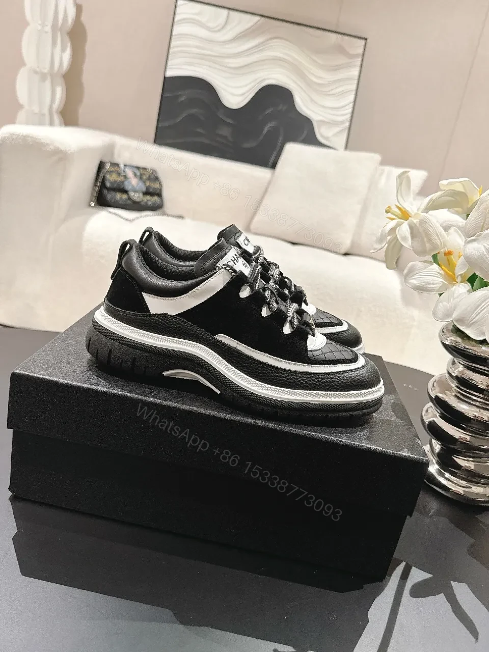 View 7 of Black White Quilted Luxe Sneakers: Premium Comfort, Couture Influence