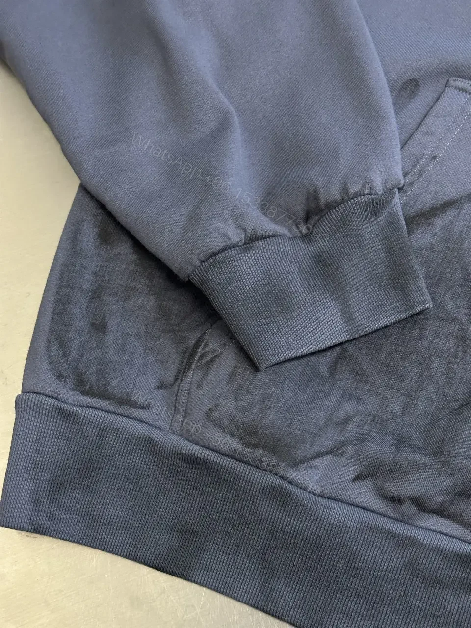 View 8 of Slate Cotton-Blend Zip Hoodie with Textured Pockets