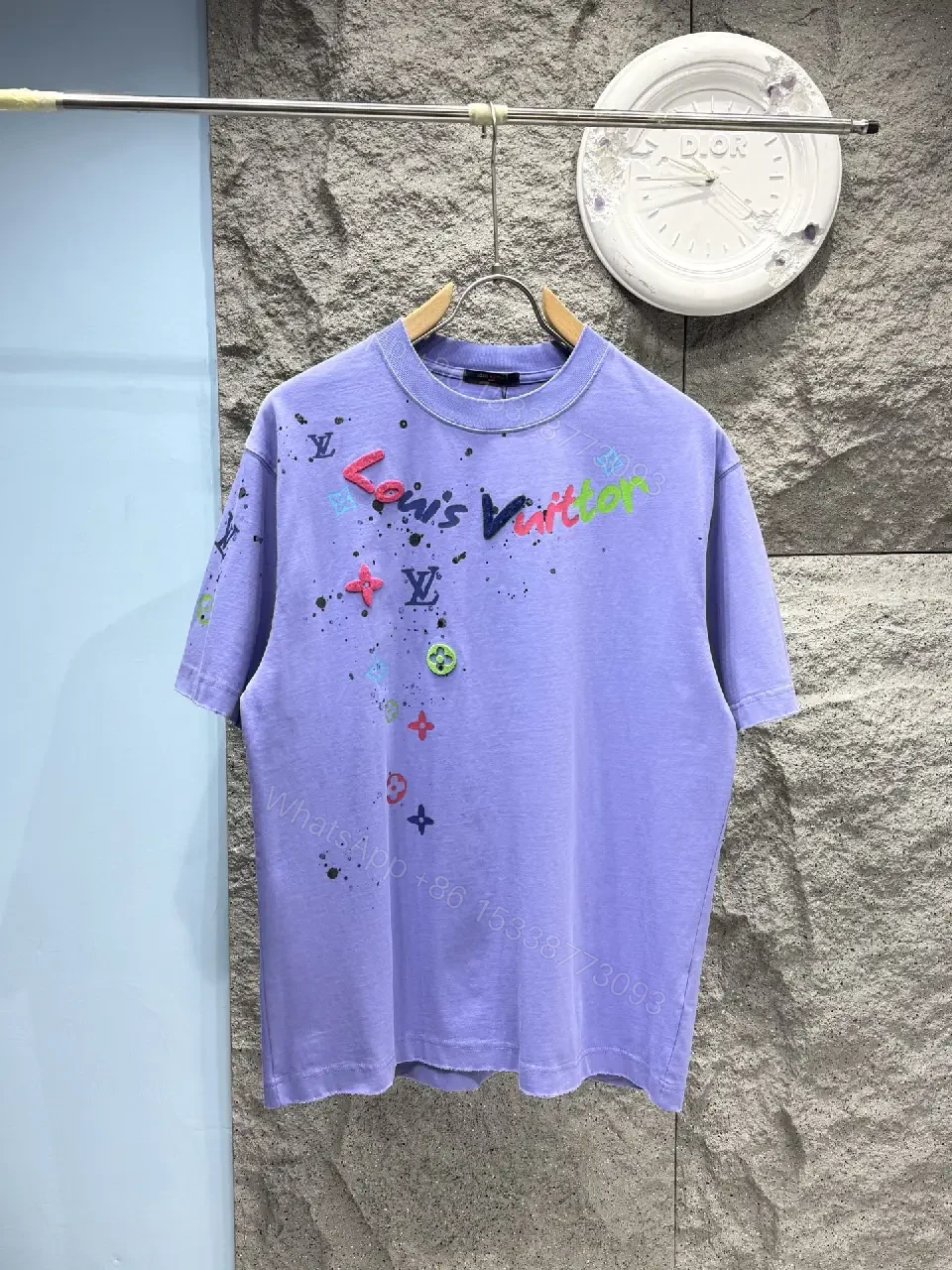 View 4 of Lavender Oversized Tee: Rainbow LV Graphic Print Front