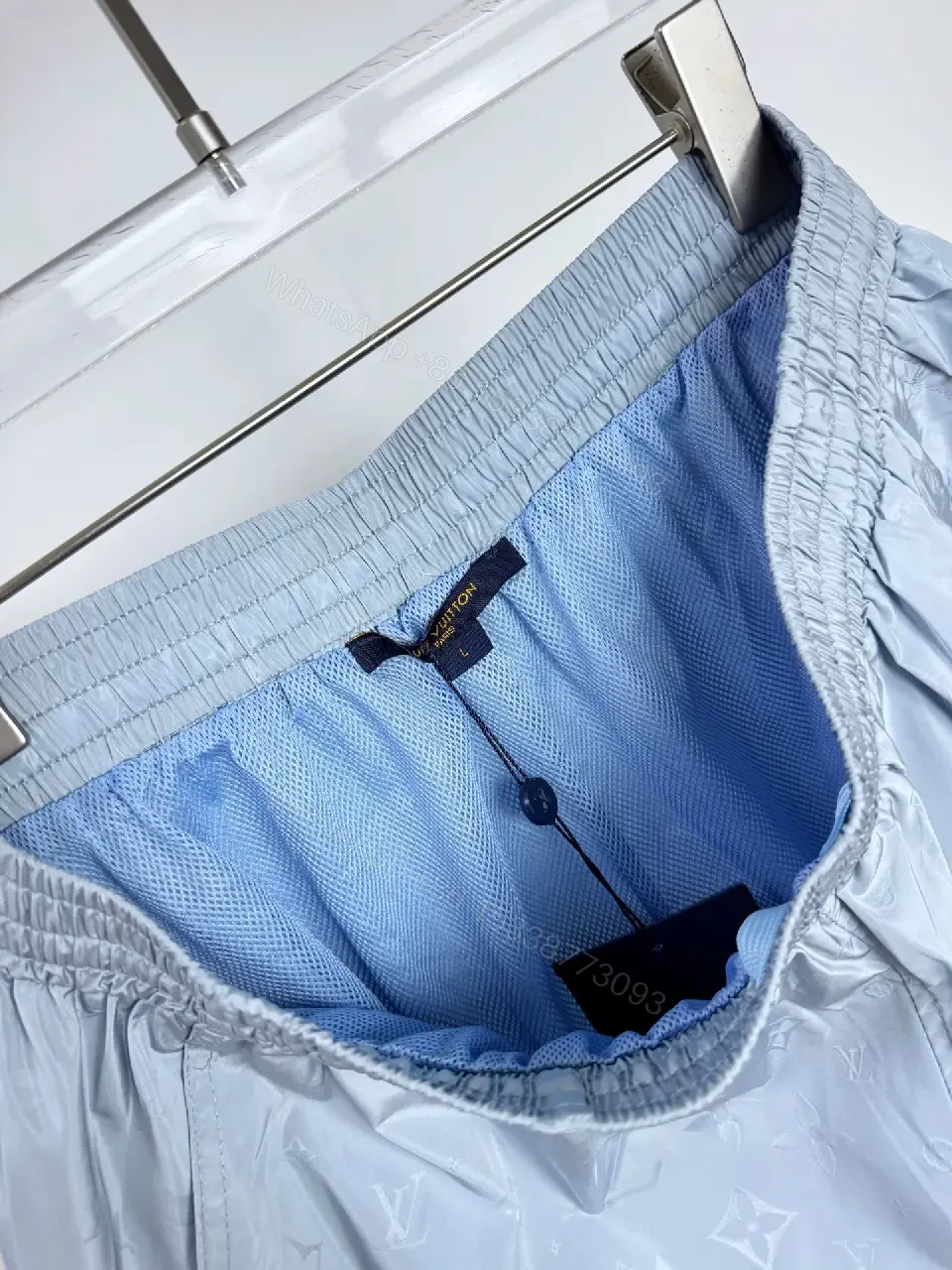 View 6 of Light Blue Satin Shorts with LV Monogram Print