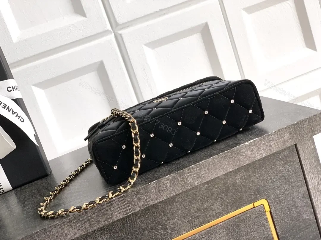 View 4 of Velvet Quilted Crossbody Mini Bag with Gold Hardware
