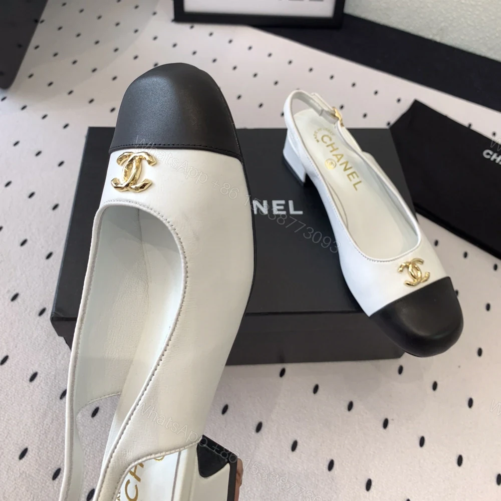 View 7 of 高仿Chanel*G45768C圓頭露跟單鞋小牛皮白色3.5CM免檢版
