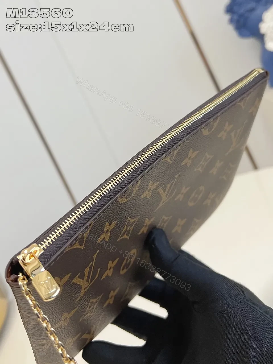 View 4 of Chocolate + Coated Canvas + Clutch / Chain + Monogram Accent + Clutch