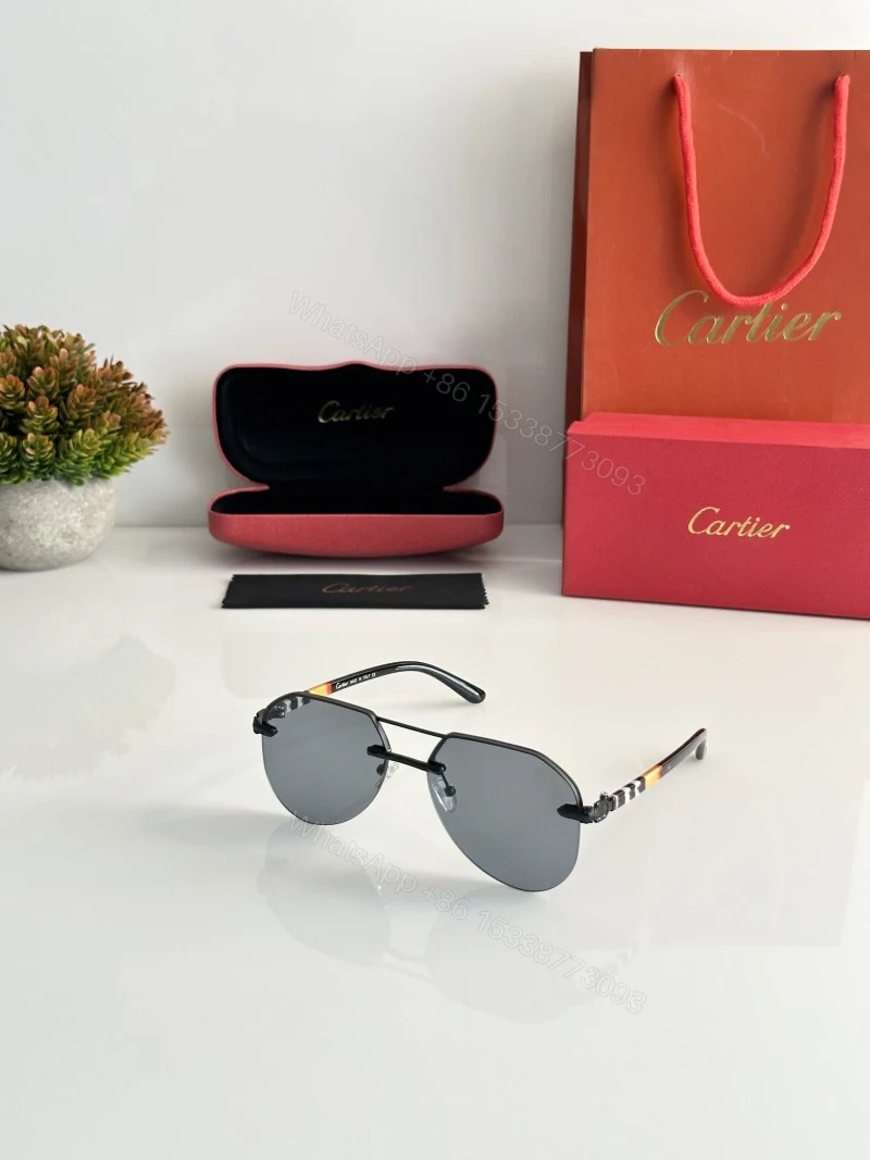 First Copy Cartier Silver Aviator Sunglasses Grey Lens Unisex UV Protection 7217 — view 1