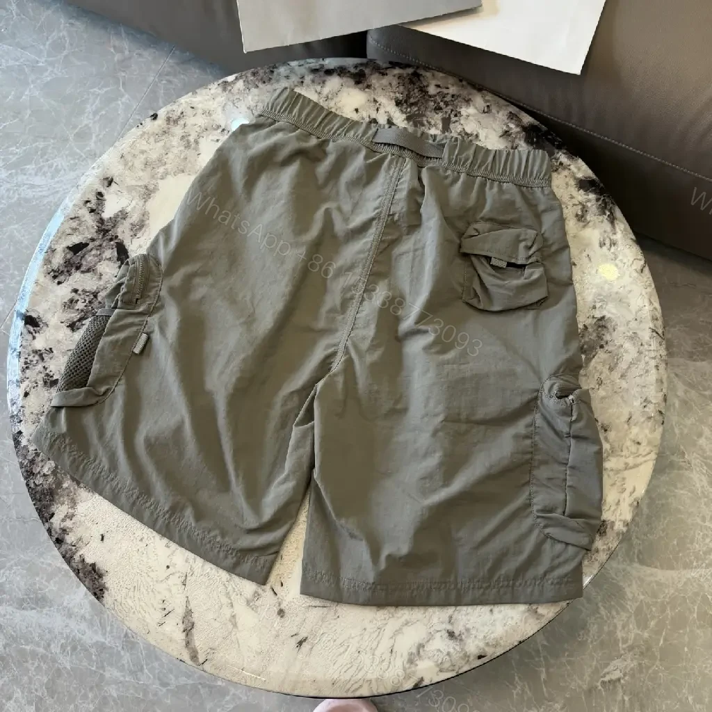 View 6 of Olive Nylon Cargo Shorts, 6-Pocket, Adjustable Belt, Stone Island Style
