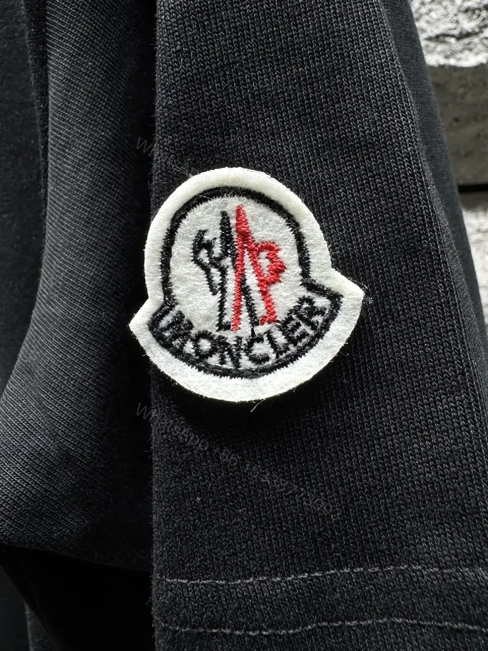 View 9 of Black Cotton Tee, Minimalist Moncler-inspired Logo, Everyday Luxe, Crew Neck T-Shirt