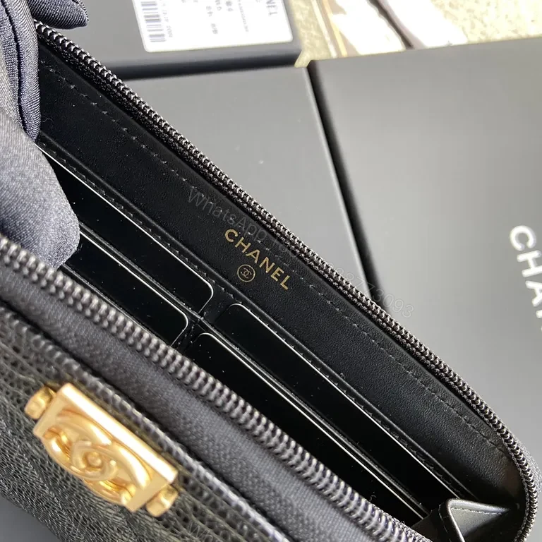 View 5 of Chanel-Inspired Quilted Leather Wallet with Gold Logo