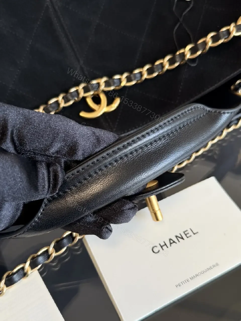 View 9 of Quilted Velvet Satchel: Gold Hardware Luxury Bag