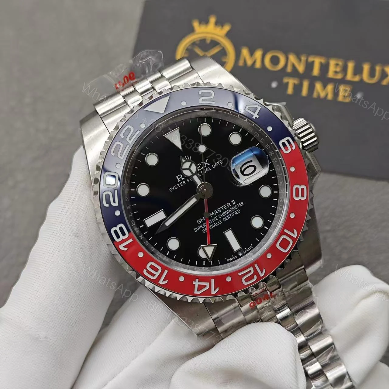 View 12 of Swiss Clone Replica Rolex GMT Master PEPSI Jubilee