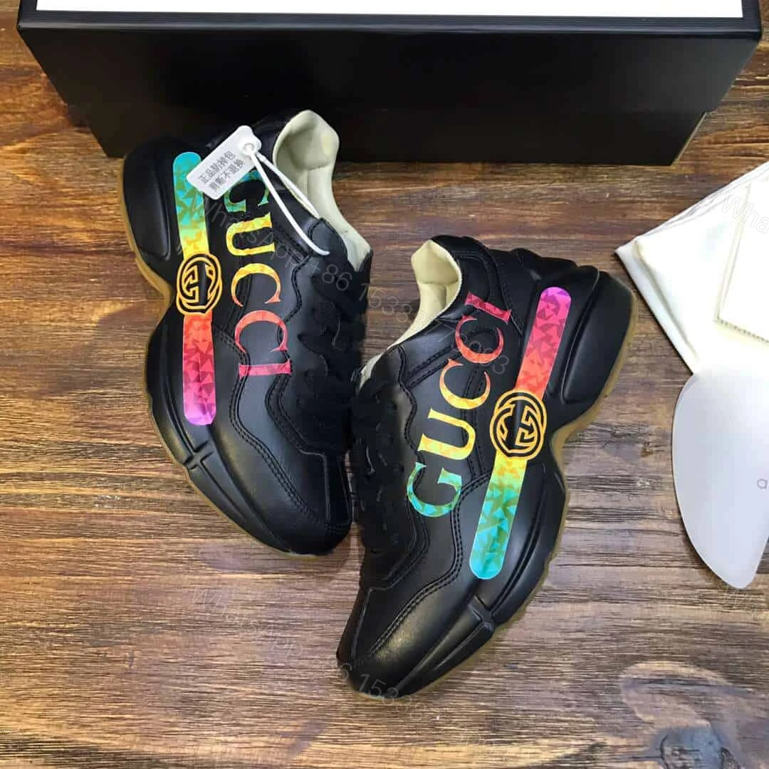 View 7 of GUCCI RHYTON LEATHER SNEAKER WITH GUCCI LOGO