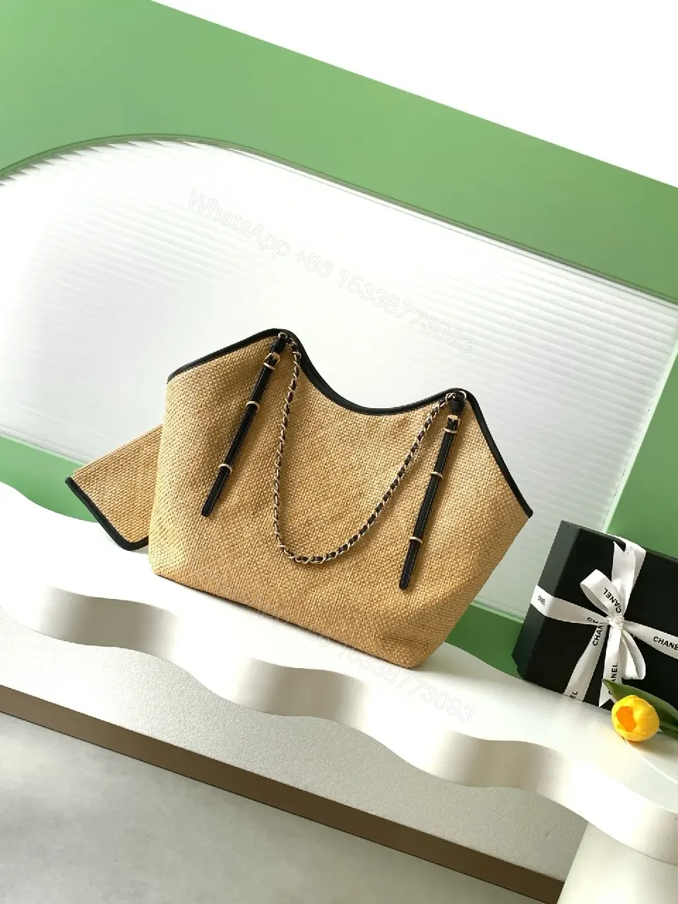 View 5 of Effortless Everyday Luxury Handbag: Woven Texture, Chain Details