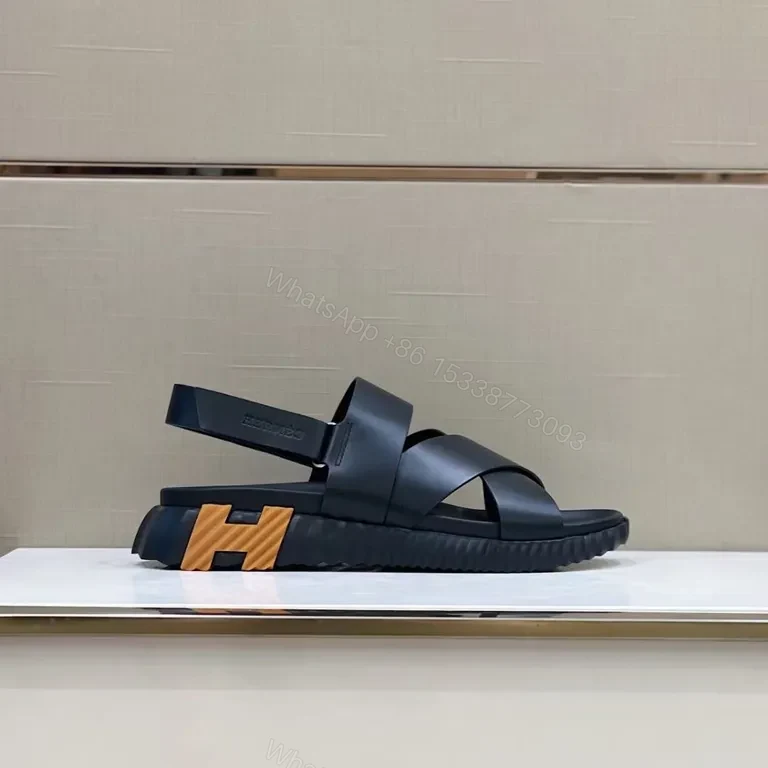 View 2 of Matte-Black Hermes-Influenced Sandals: Sculpted Comfort Platform