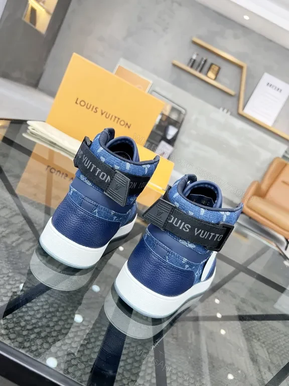 View 8 of Blue Denim High-Top Sneakers with Imitation LV Logo