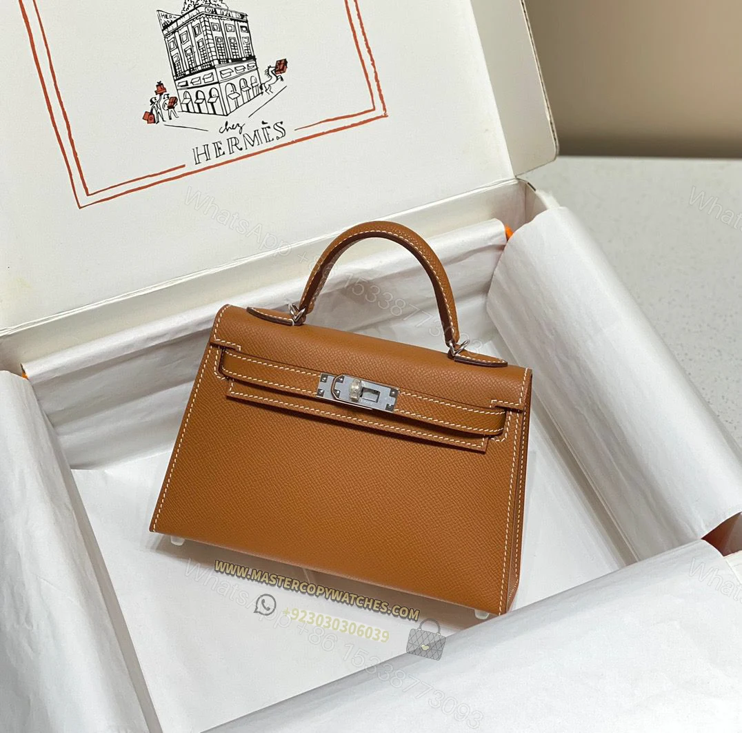 Hermas Mini kelly Epsom 20 Gold with Silver Hardware — view 1
