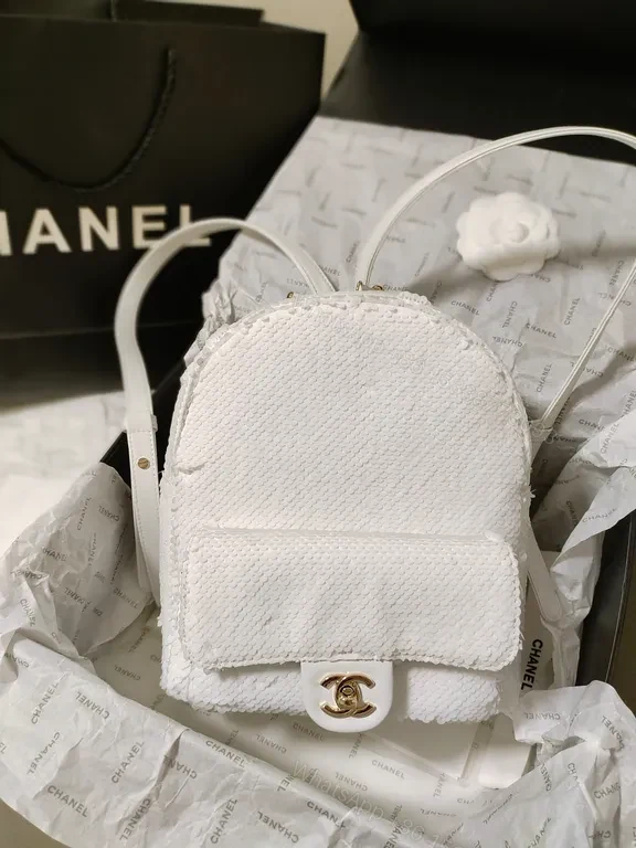 View 7 of Textured White Mini Backpack â€“ Luxe Chanel-Inspired, Quiet Luxury