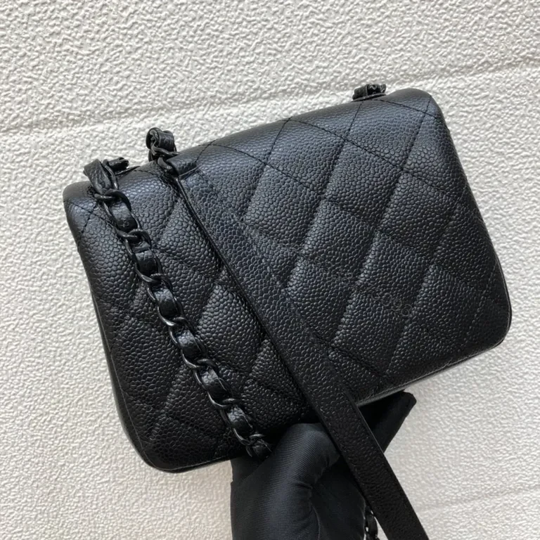 View 7 of Black Quilted Faux-Leather Chain-Shoulder Bag â€” Classic CC-Logo, Compact Elegance
