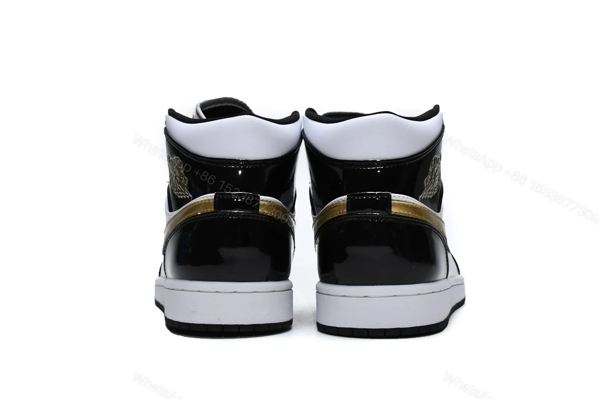 View 4 of Air Jordan 1 Mid Patent Black White Gold 852542-007