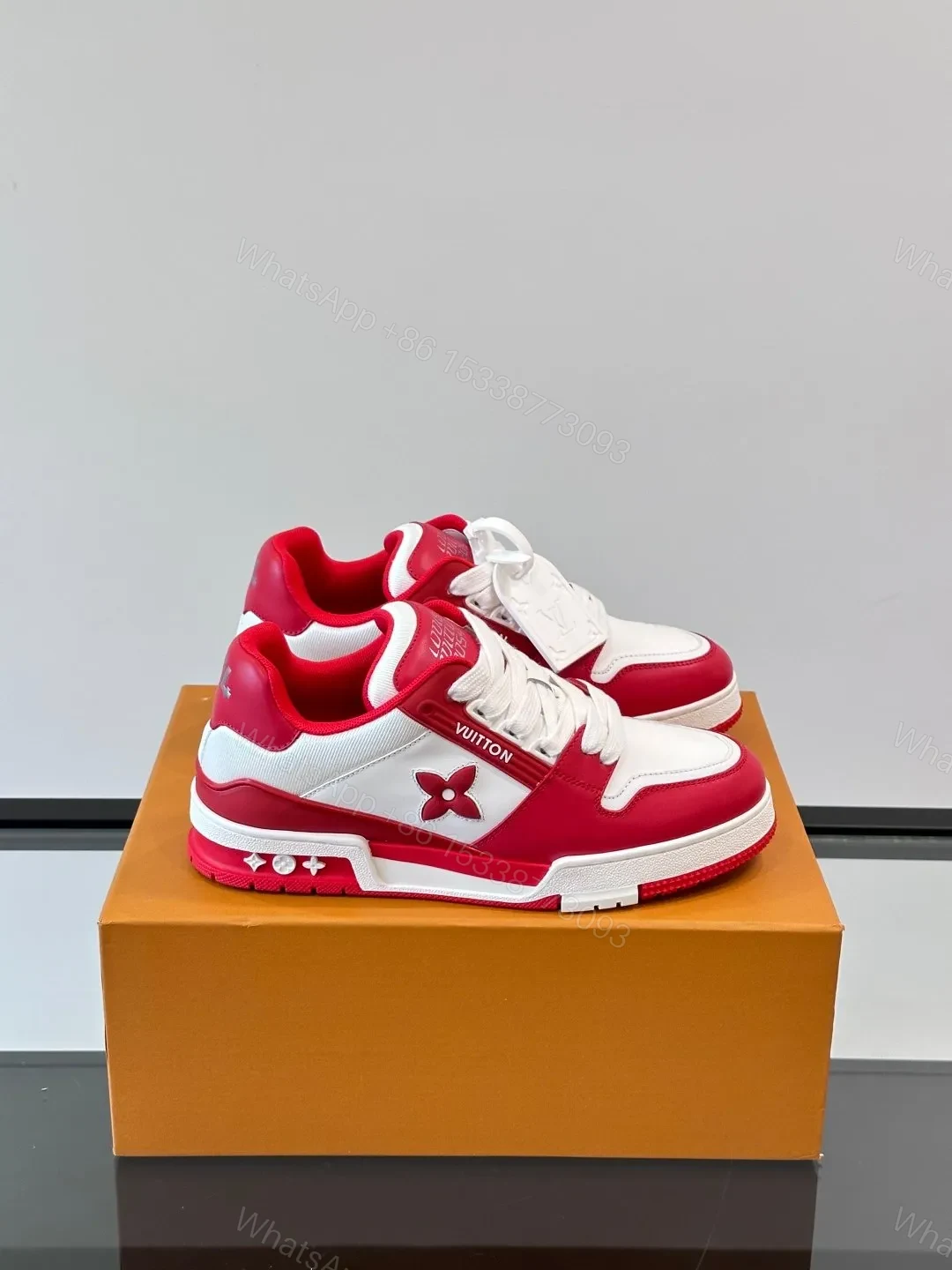 LV Men Red White Leather Sneakers — view 1