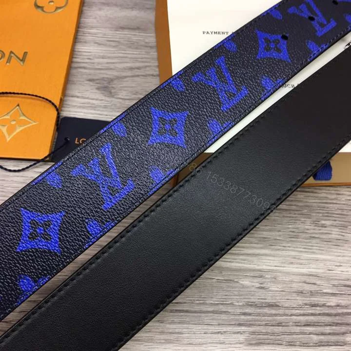 View 4 of LOUIS VUITTON INITIALES EVERYDAY LV 40MM REVERSIBLE BELT BLUE MONOGRAM BLACK CALF LEATHER – B79