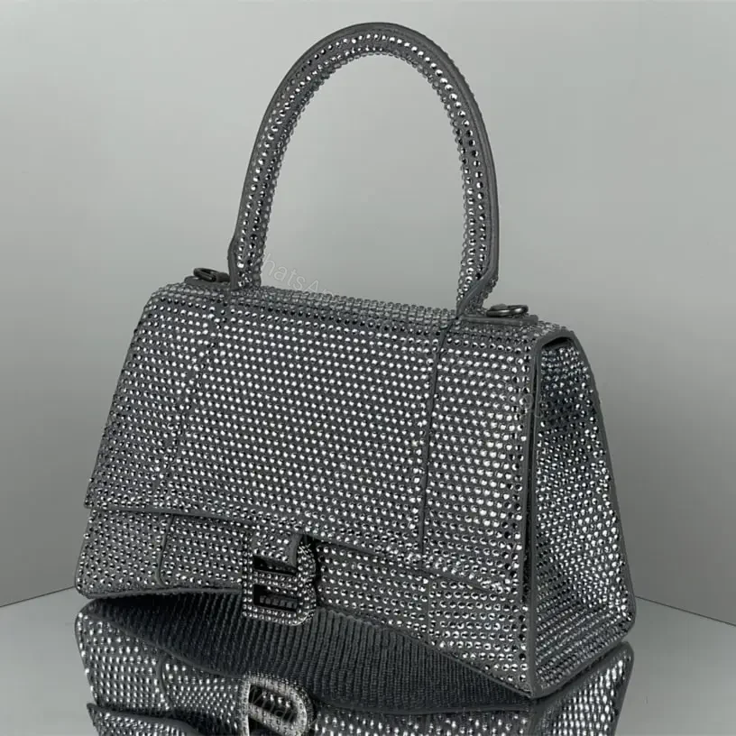 View 7 of 高仿Balenciaga*Hourglass系列沙漏包滿鑽銀色S