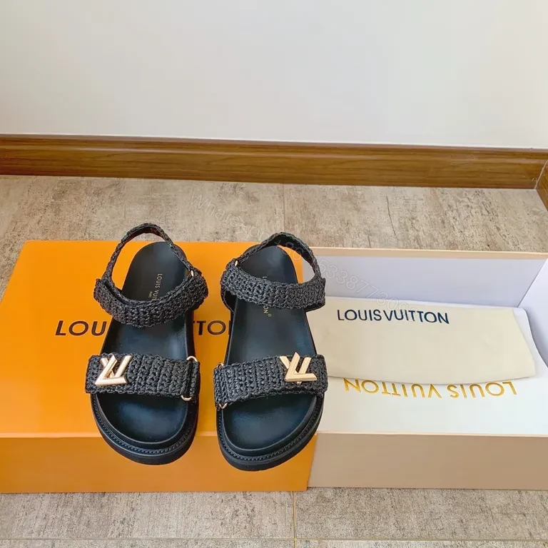 Charcoal Woven Sandal - Gold LV-Accent, Cushioned Footbed — view 1