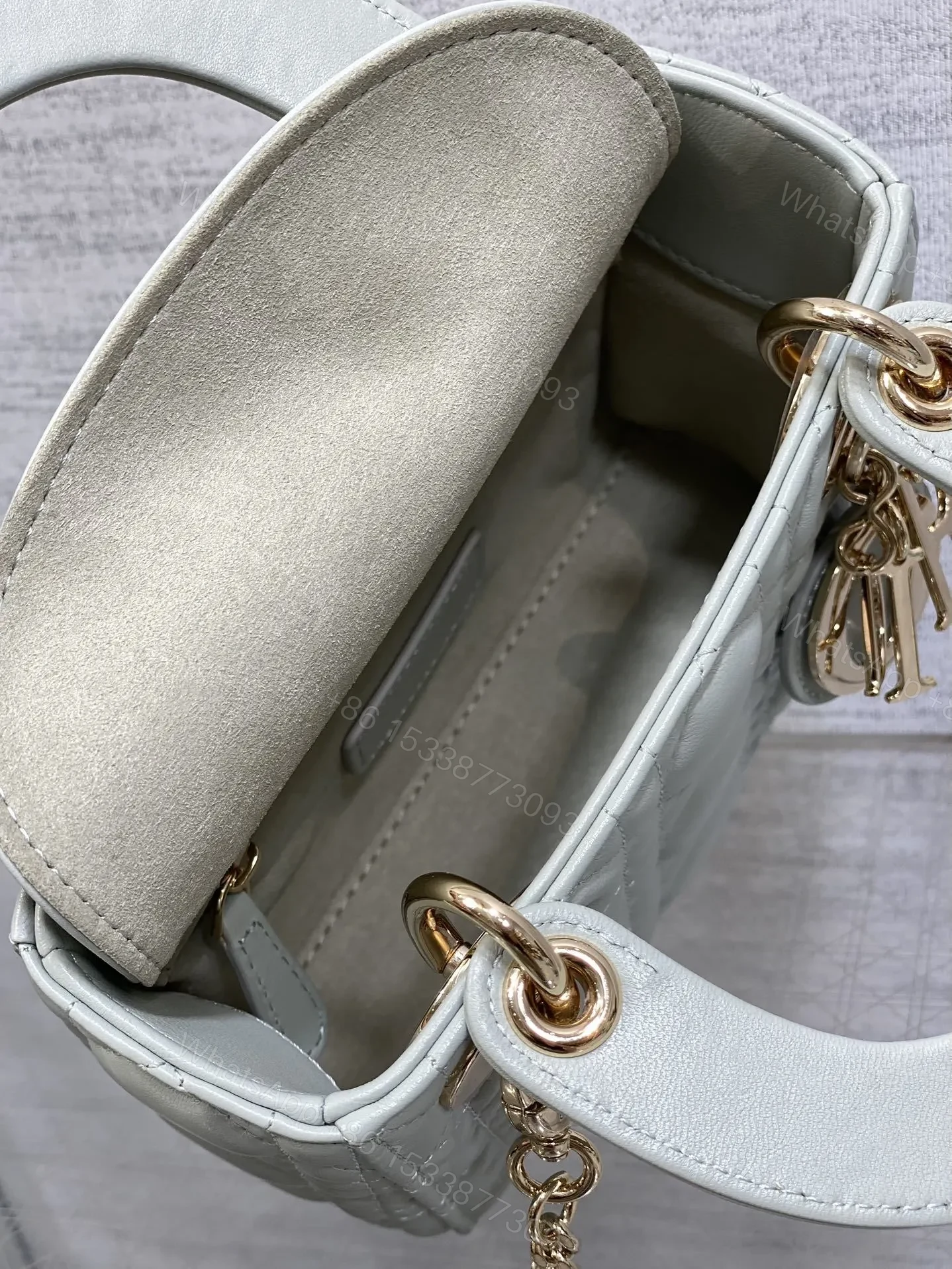 View 6 of Dior Mini Lady Dior Bag in opaline gray