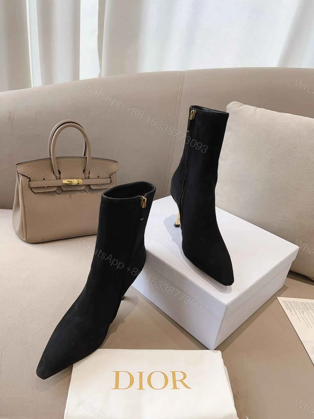 View 6 of DIOR WOMEN D FAME HEELED ANKLE BOOT SUEDE CALFSKIN BLACK