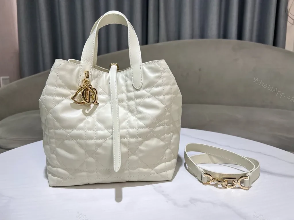 View 2 of Chic Quilted Tote with Gold-Dior Charm â€“ Structured Luxury Tote