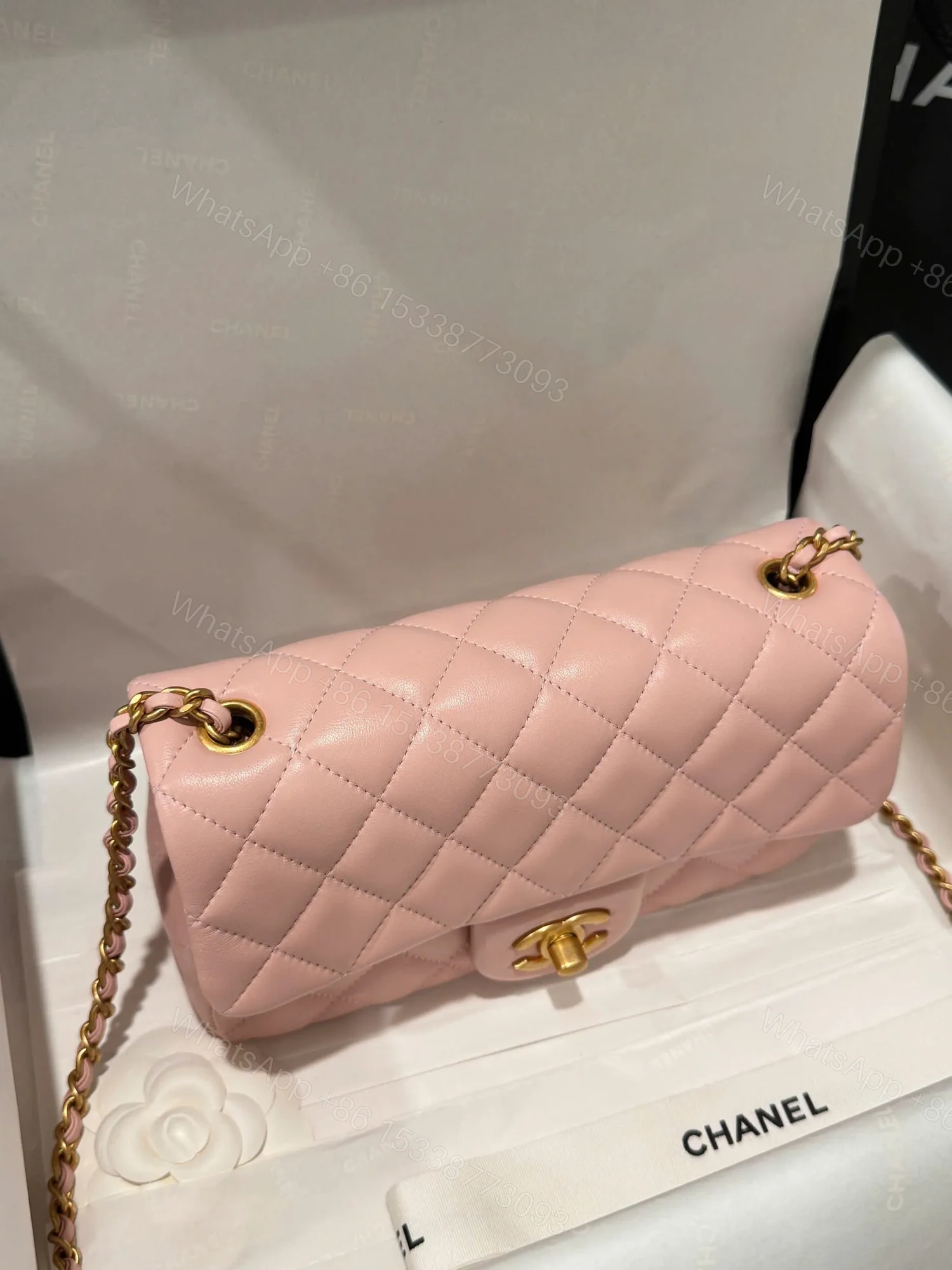 View 7 of Chanel Classic Bell Bag Handbags Woman’s Like Auth Pink Sheepskin 20cm