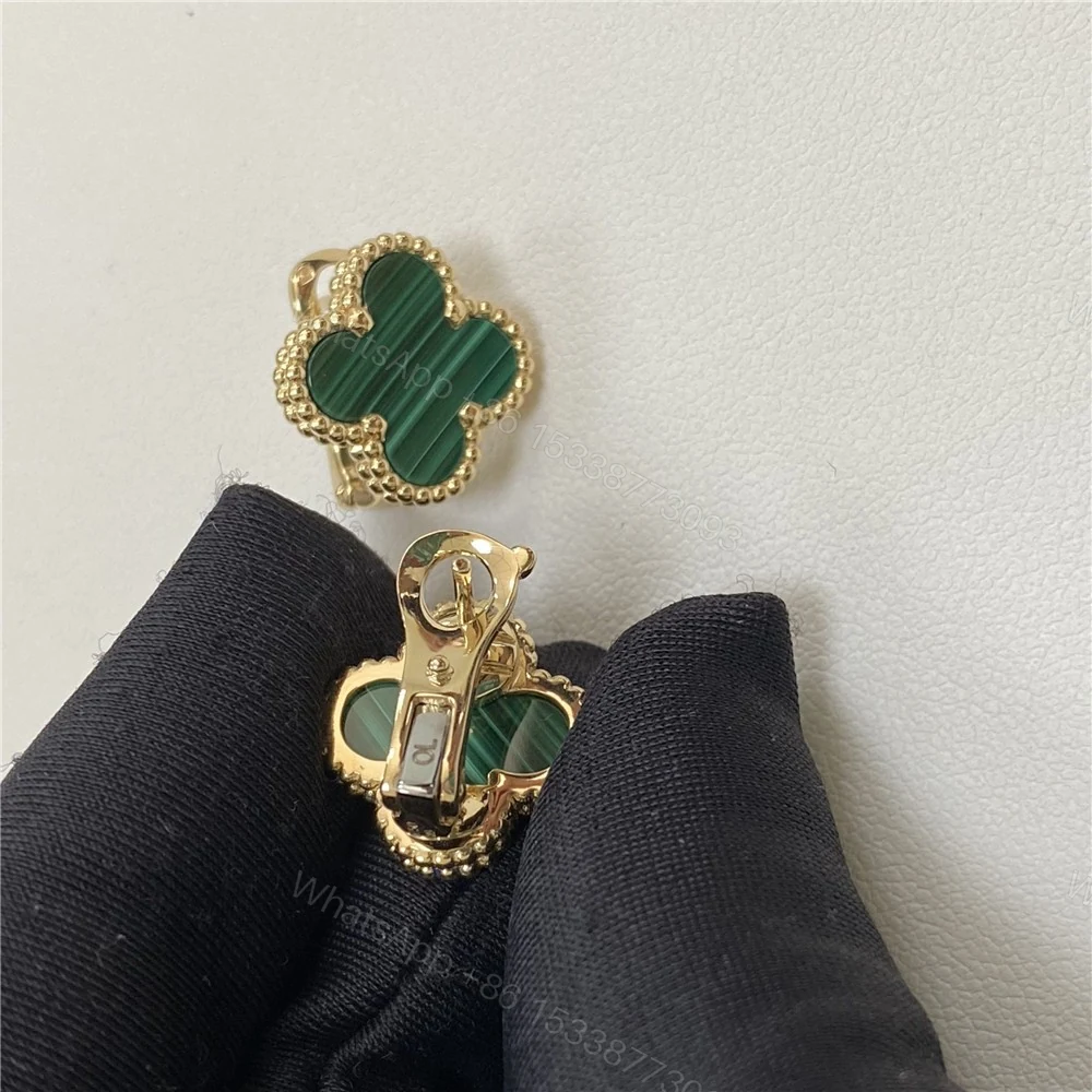View 6 of VCA Vintage Alhambra Earrings Malachite Yellow Gold VCARO3QL00