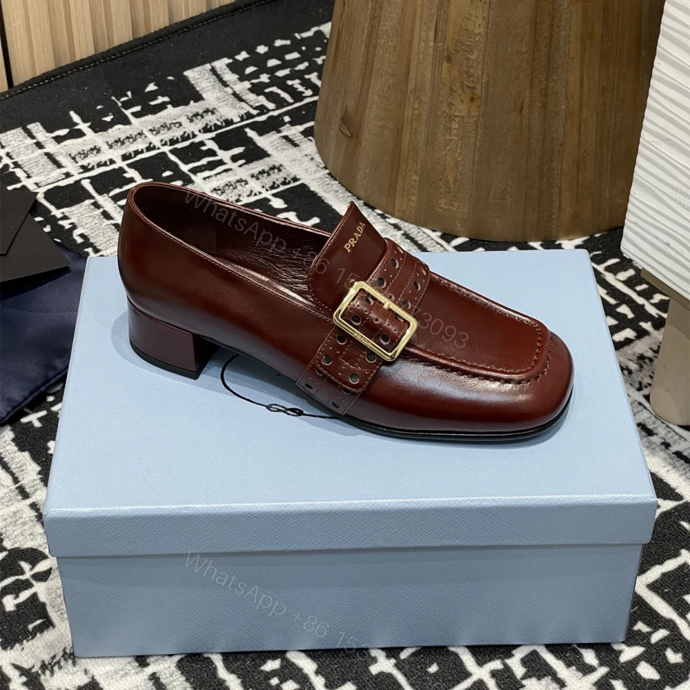 View 5 of 高仿Prada*1D831B方頭套腳樂福鞋3.5CM小牛皮棕色免檢版