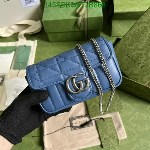 Gucci Super Mini Bag in Blue Matelassé Chevron Leather with Silver-Toned Hardware 496474 — view 1