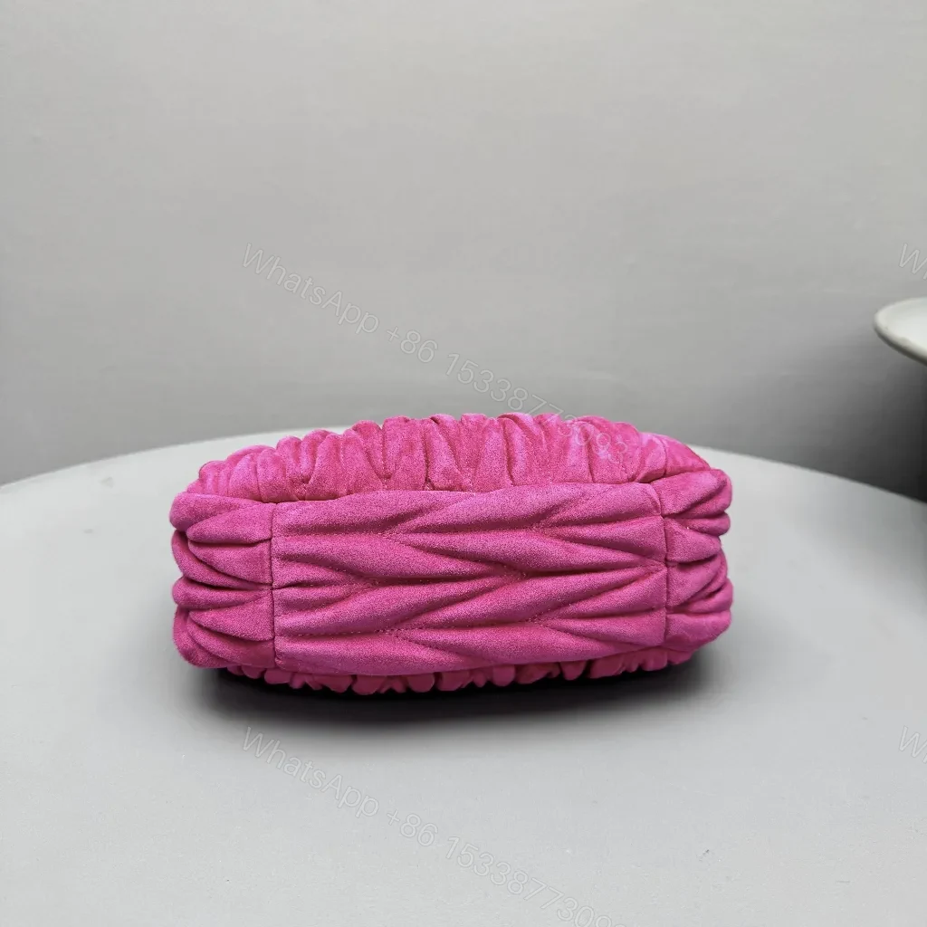 View 4 of Velvet Mini Bag: Fuchsia, Gold Logo, Top-Handle Style