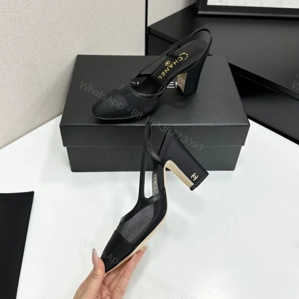 View 6 of Chanel Slingbacks Mesh And Grosgrain Black