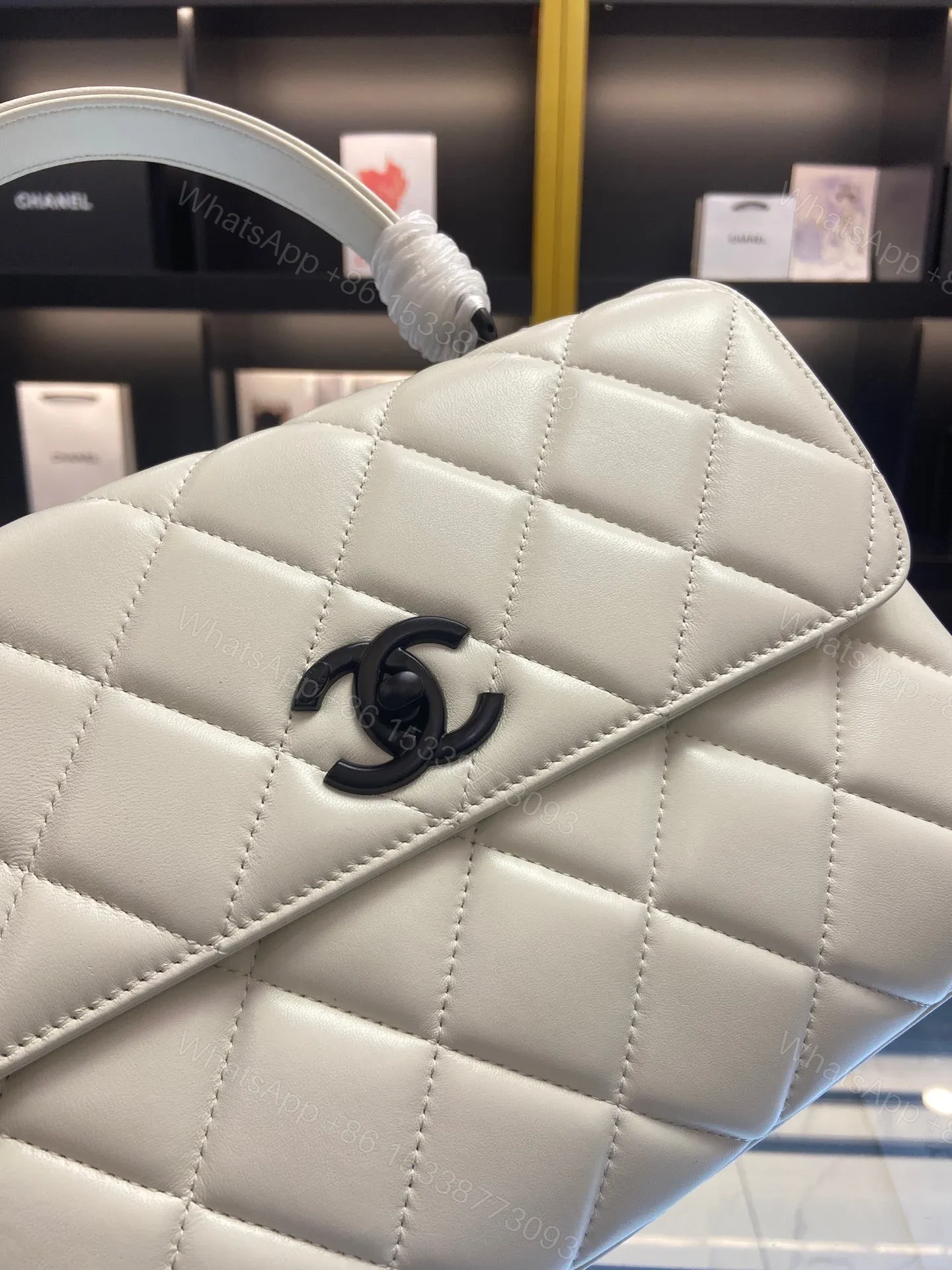 View 6 of Chanel Trendy White Smooth Leather With Lock Black Handbags 25cm