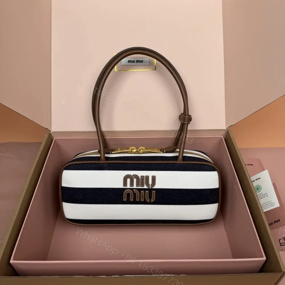 高仿miumiu*Beau系列5BB173牛皮帆布手提包藍白色免檢版 — view 1