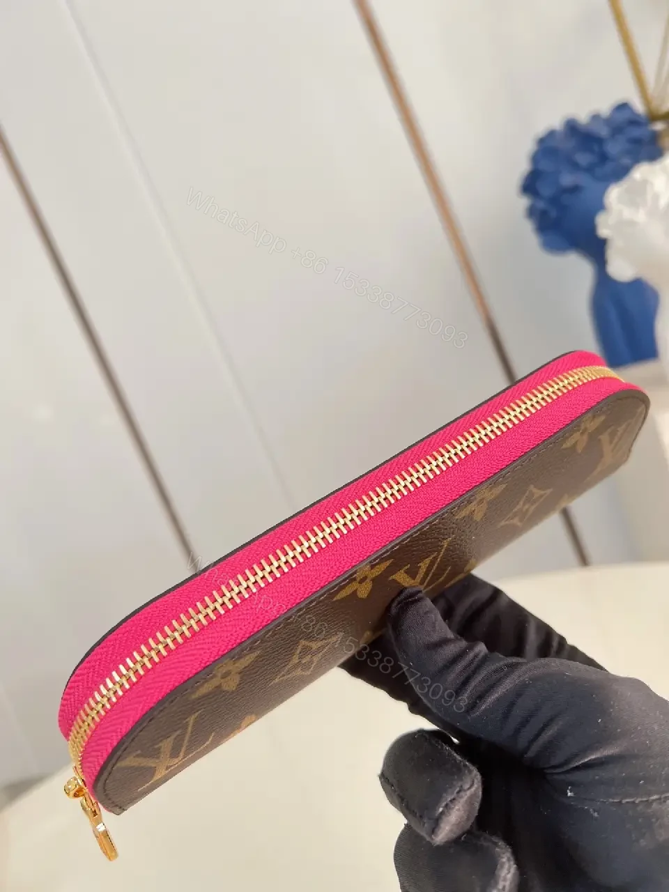 View 3 of Pink Edge LV-Style Monogram Wallet, Compact, Everyday Luxury