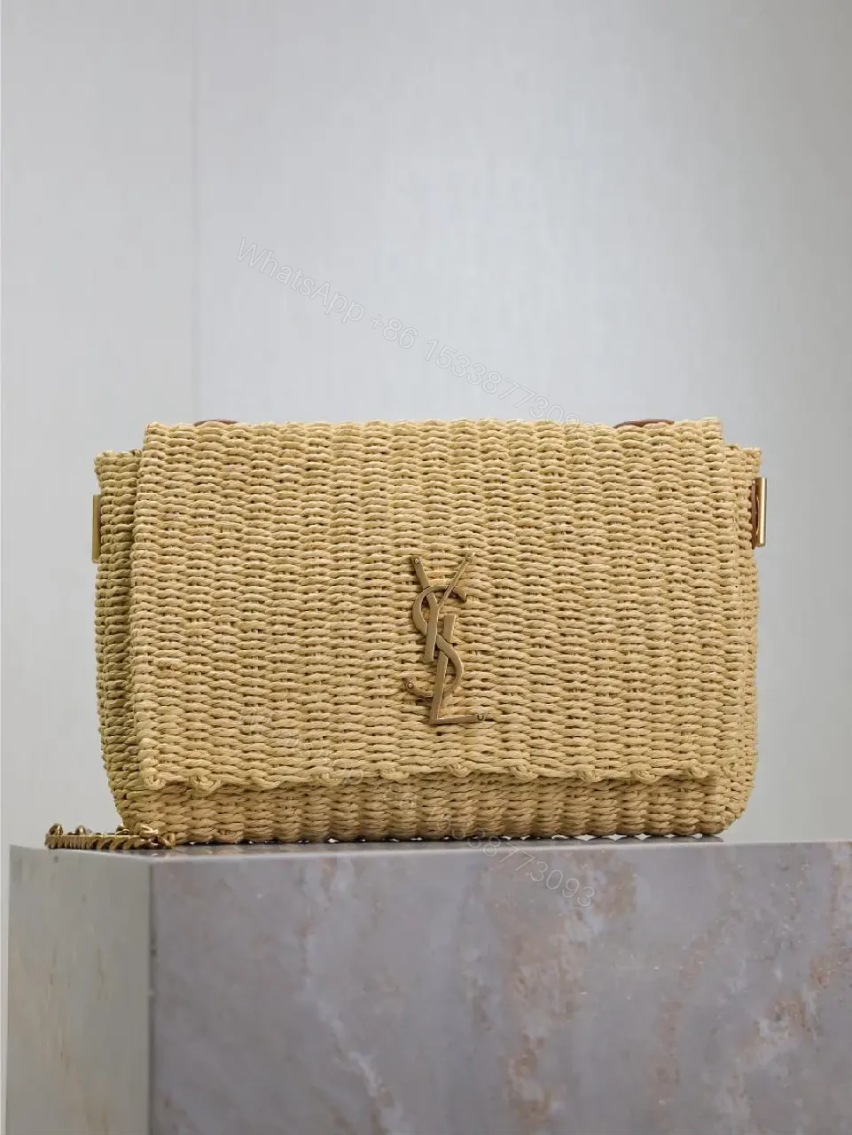 View 6 of Natural Straw Clutch with Signature Hardware, Fold-Over Accent + Compact