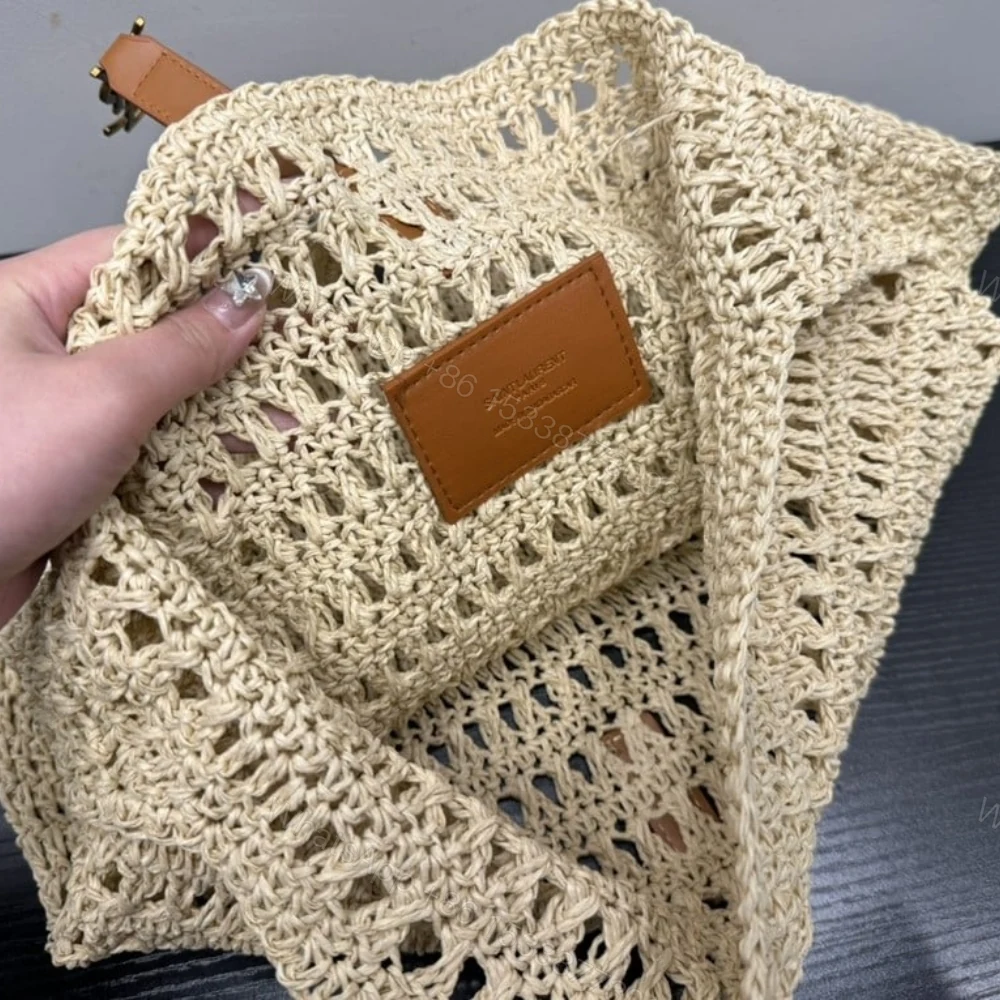 View 9 of Saint Laurent Le 5 À 7 In Raffia Crochet Beige 32Cm 690941GAAAR2080