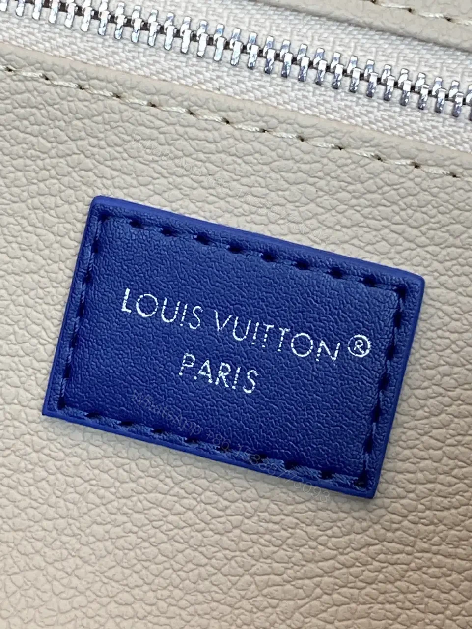 View 12 of Blue Leather Trim Toiletry Bag: Monogram Canvas, LV Zippers, Adjustable Strap