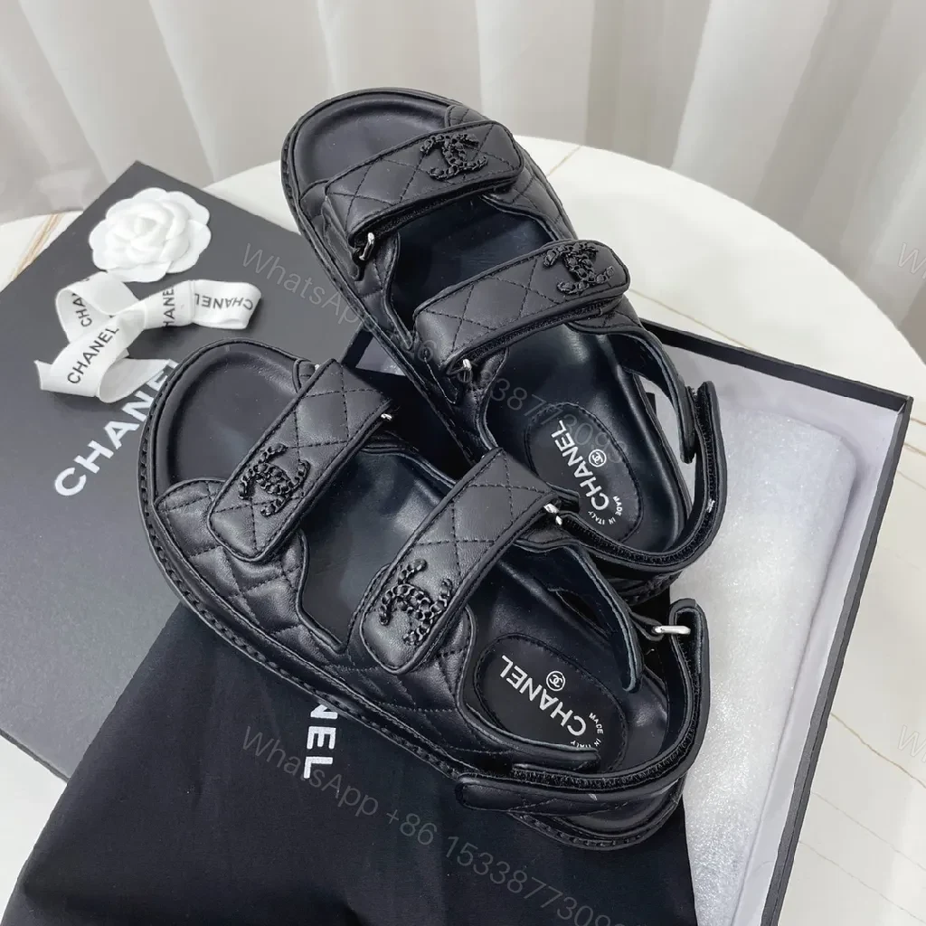Quilted Leather Sandals with Logo Details, Comfort Fit — view 1