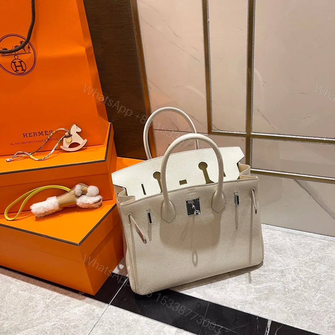 View 3 of HN 30CM WHITE TOGO LEATHER SILVER HARDWARE