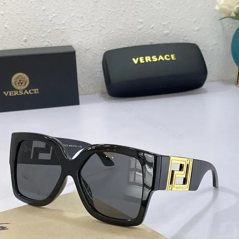 Bold Black Acetate Sunglasses: Versace, Oversized Square with Gold Accents — view 1