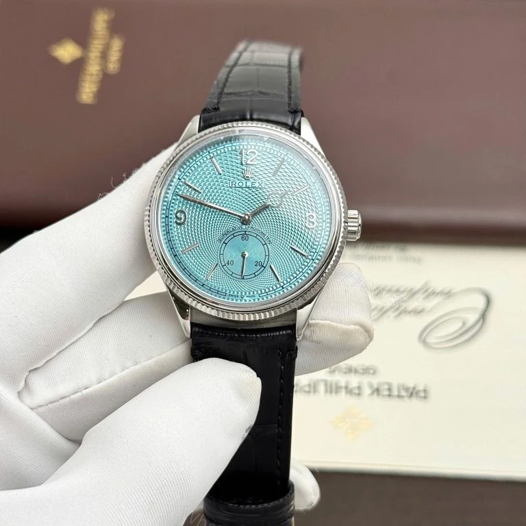Rolex Perpetual 1908 39mm Tiffany Dial Black Leather Strap Super Clone — view 1
