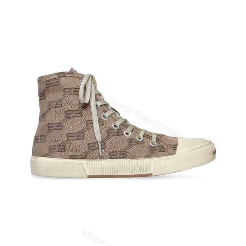 BALENCIAGA MEN’S PARIS HIGH TOP TRAINERS BB MONOGRAM IN BEIGE – BB209 — view 1