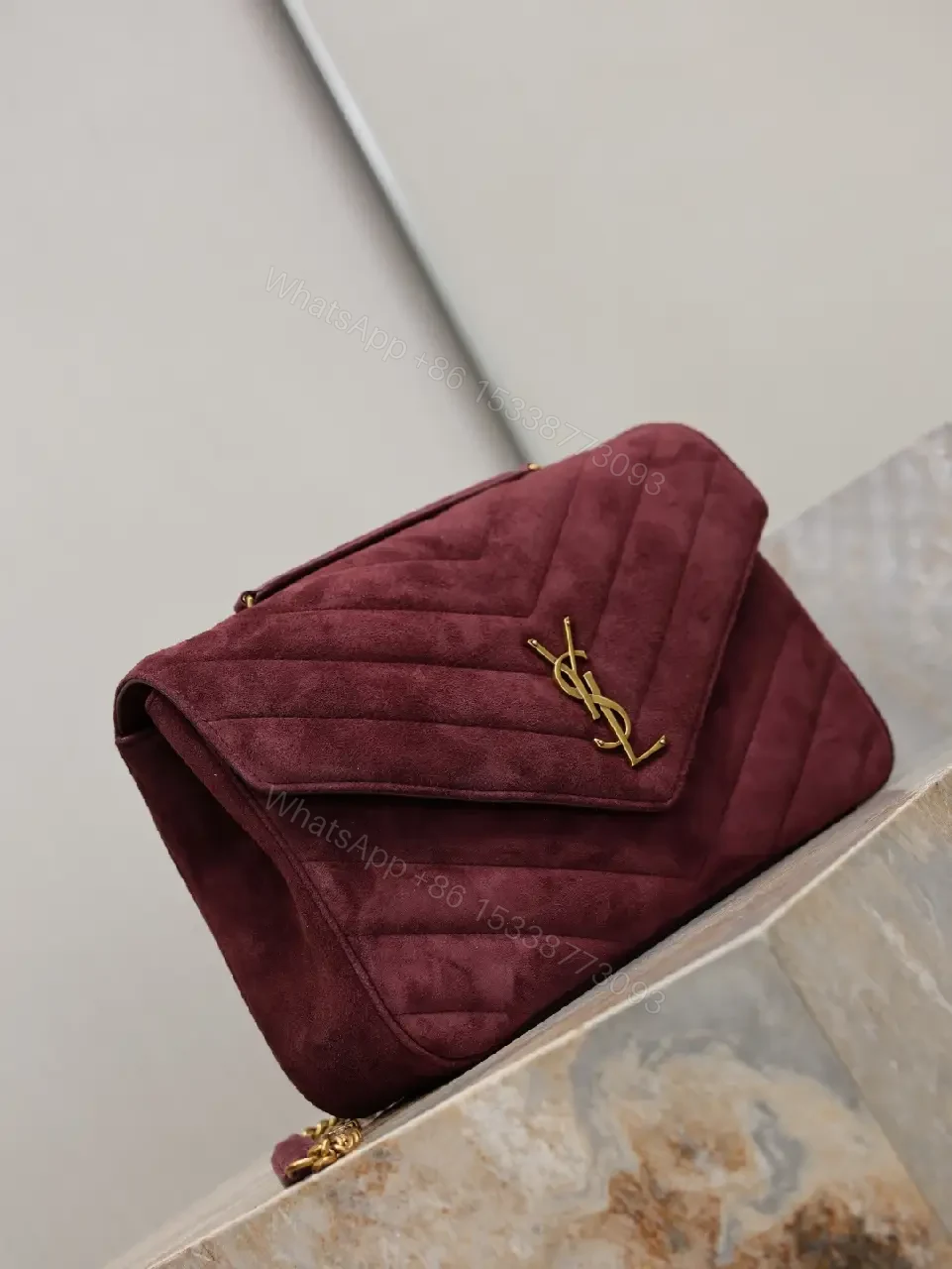 View 6 of Burgundy Quilted Velvet Satchel - Structured Luxury Bag