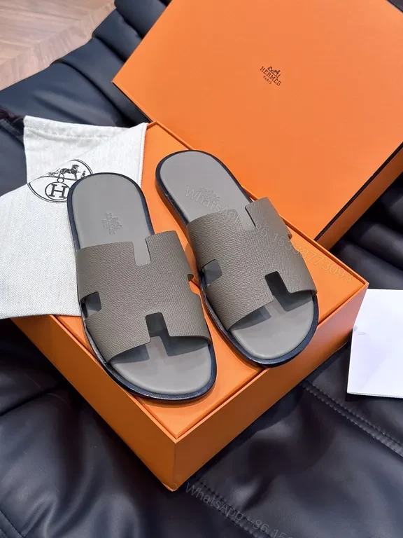 View 6 of Hermes Oran H-Cutout Leather Sandal â€“ Taupe Calfskin Luxury